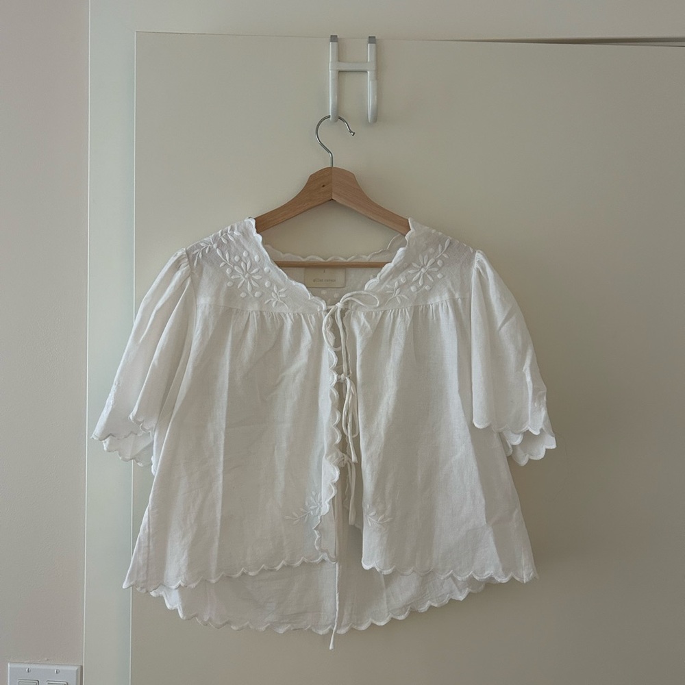 Women's White Embroidered Tie-Front Blouse